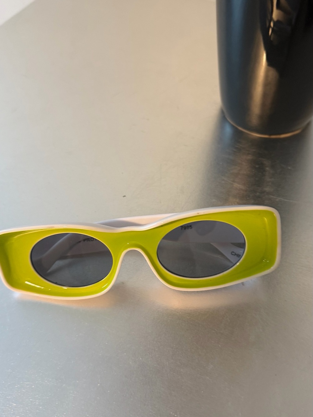 Chunky Lime Green and White Rectangular Sunglasses